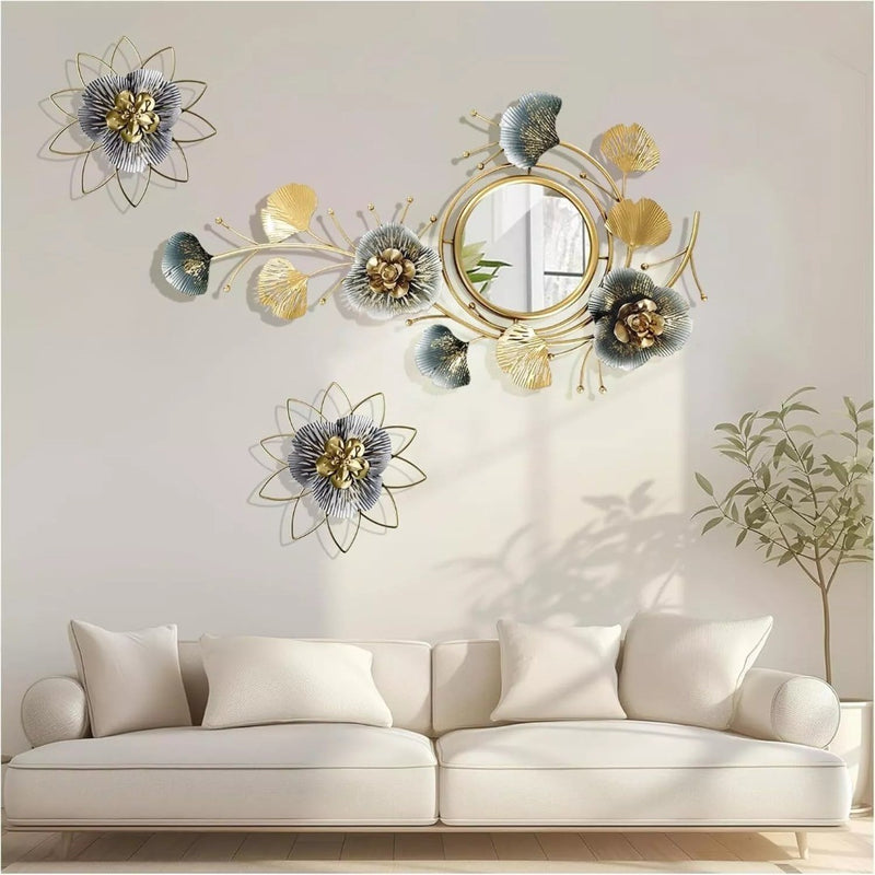 Large Decor Wall Mirror,Metal Ginkgo Biloba Decorative Mirrors