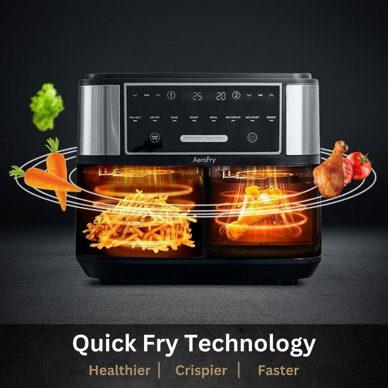 AeroFry Air fryer - 9 Litres, DUAL ZONE Digital Airfryer,Uses No Oil, Max Crisp