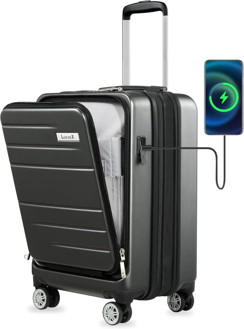 20" Carry On Cabin Suitcase 4 Wheels and USB Port Black