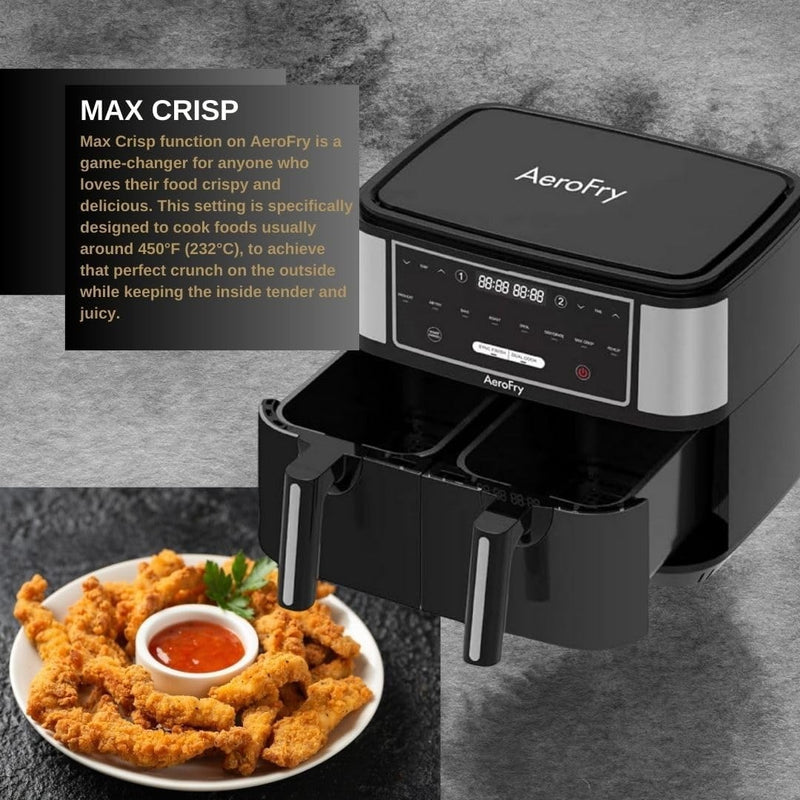 AeroFry Air fryer - 9 Litres, DUAL ZONE Digital Airfryer,Uses No Oil, Max Crisp