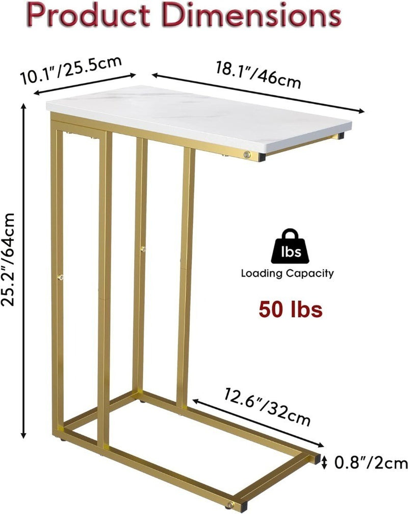 C-Shaped End Table Gold and White Marble