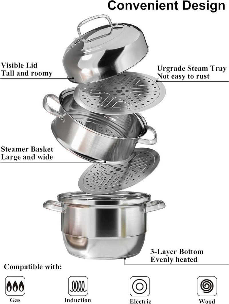 Steamer Cooking 32cm, 3 Tier Steamer, Large Steamer