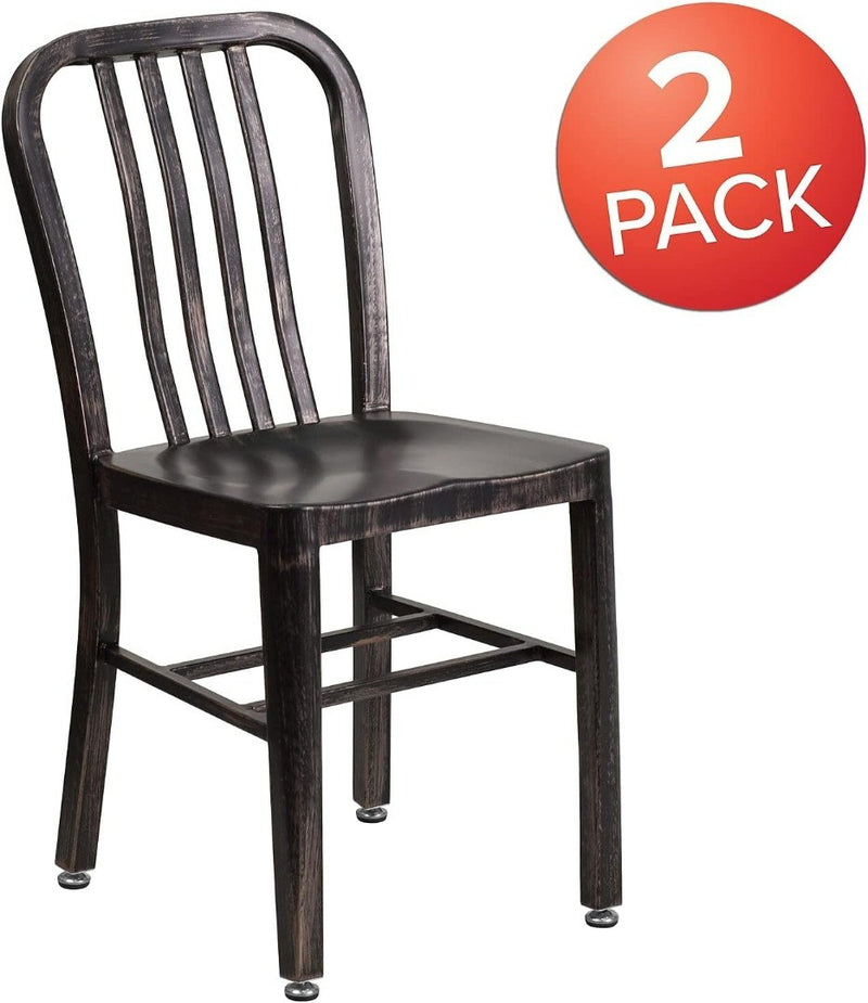 Black-Antique Gold Metal heavy duty Indoor-Outdoor Chairs in a 2 Pack