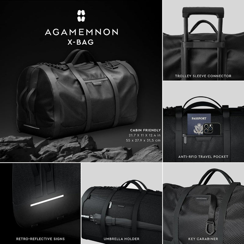 Sports Duffle Bag -AGAMEMNON X-Bag 45L–Space Edition (Black) –Durable, Style