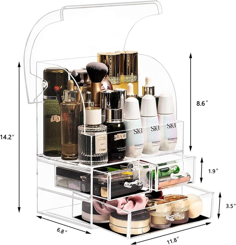 Makeup Organiser Storage, X-Large Acrylic Clear Cosmetics Storage Display Case