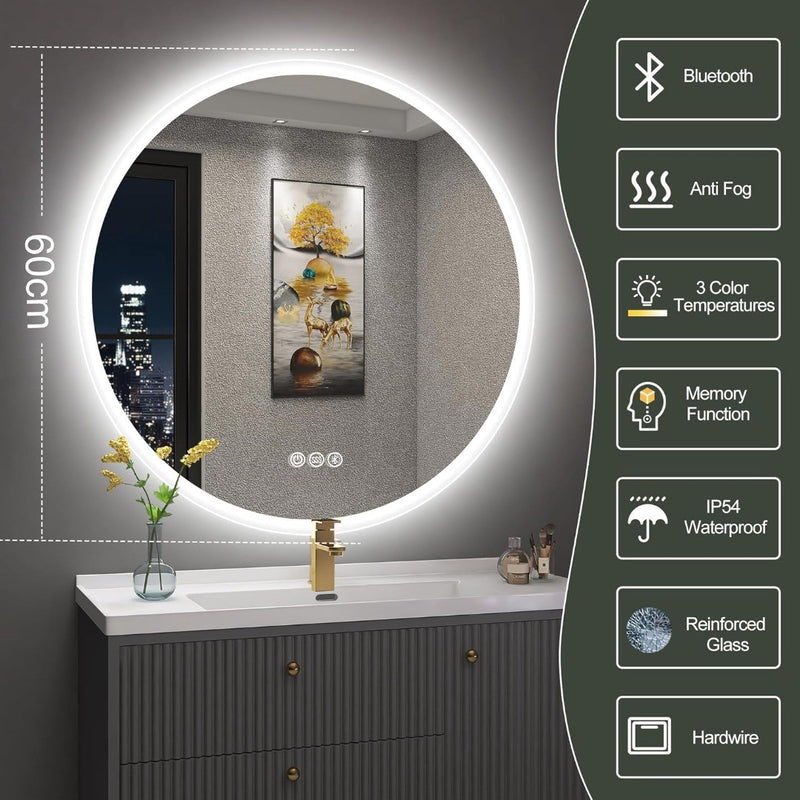 Bathroom Mirror with Bluetooth 60cm LED