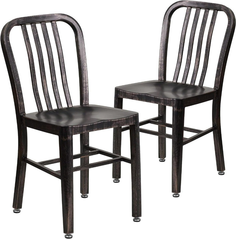 Black-Antique Gold Metal heavy duty Indoor-Outdoor Chairs in a 2 Pack