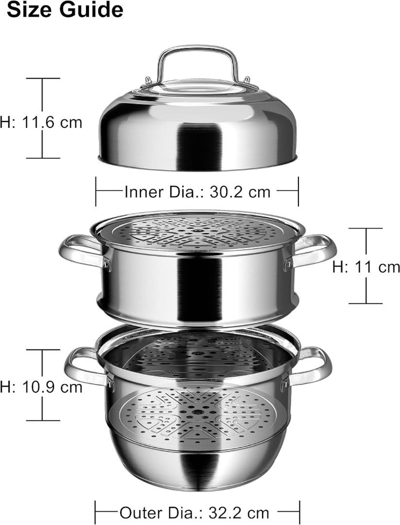 Steamer Cooking 32cm, 3 Tier Steamer, Large Steamer