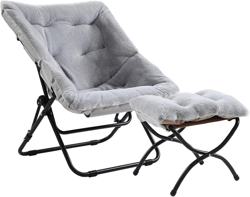 Comfy Saucer Chair with Ottoman, Oversized Foldable Faux Fur Lounge