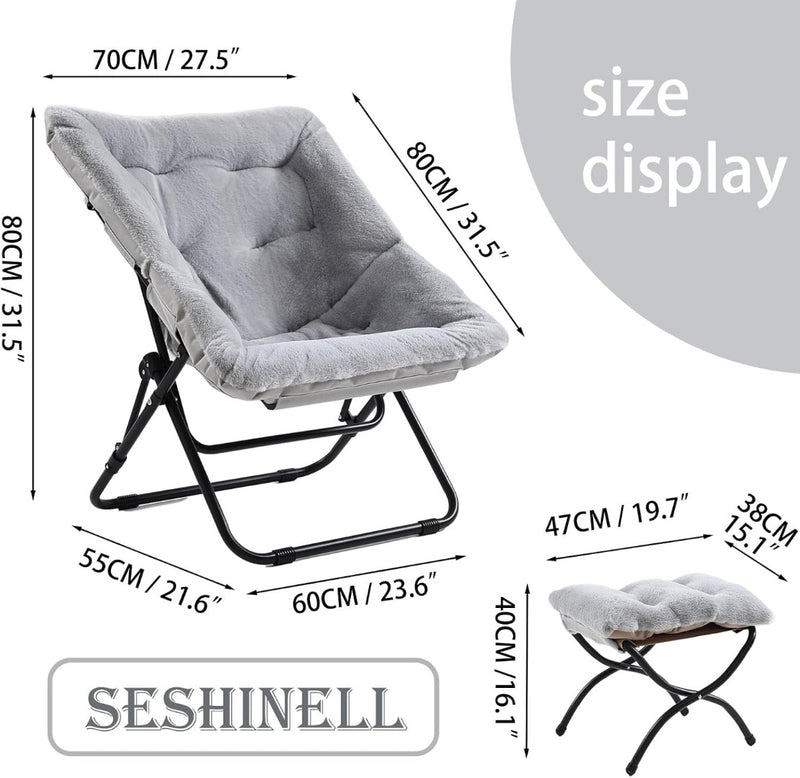 Comfy Saucer Chair with Ottoman, Oversized Foldable Faux Fur Lounge