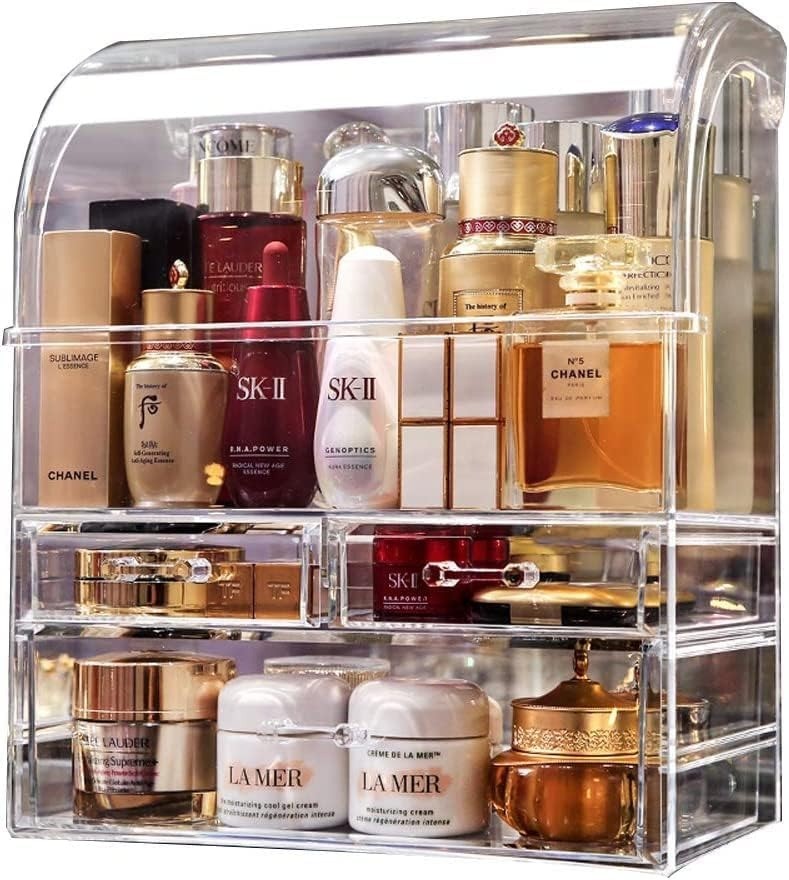 Makeup Organiser Storage, X-Large Acrylic Clear Cosmetics Storage Display Case