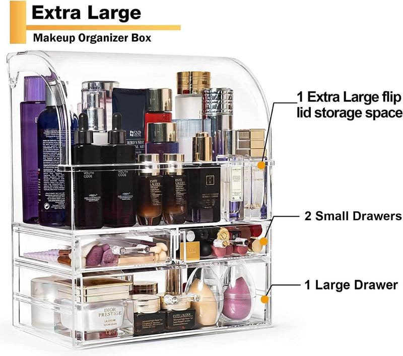 Makeup Organiser Storage, X-Large Acrylic Clear Cosmetics Storage Display Case