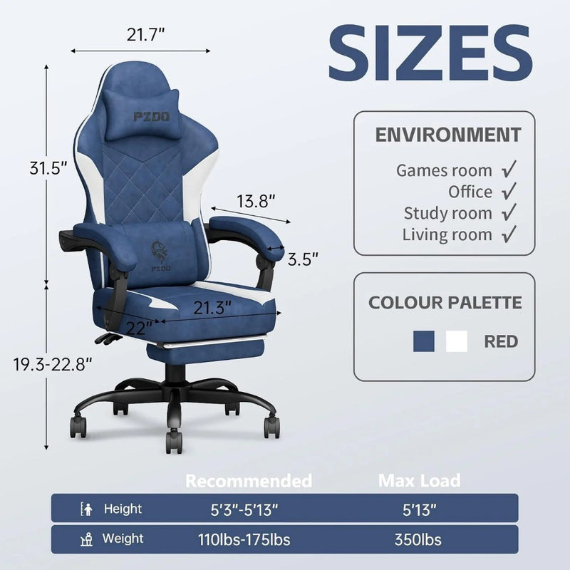 Blue Gaming Chair Memory Foam with Lumbar Support