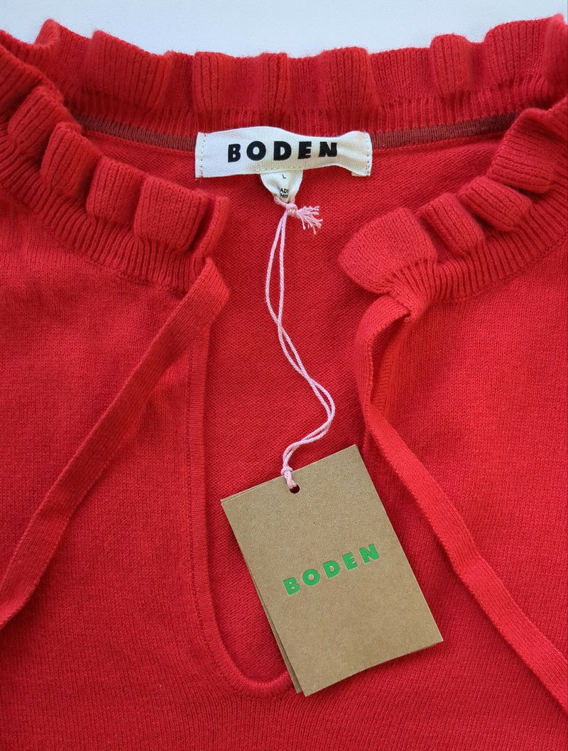 BODEN Ruffle Tie-Neck Jumper L UK 16-18