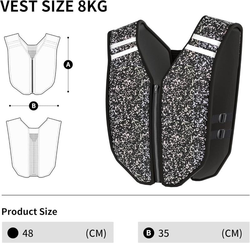 Weighted Vest Fully Reflective 8kg Black 48 x 35cm