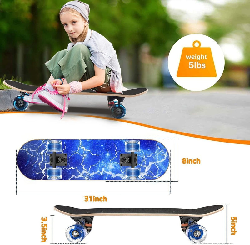 Skateboards with Colorful Flashing Wheels for Beginners 31 x 8 Inch