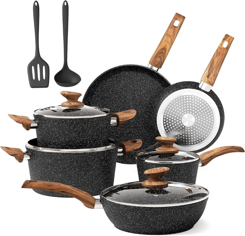 12 Piece Non-Stick Pots & Pans Set Nonstick Black