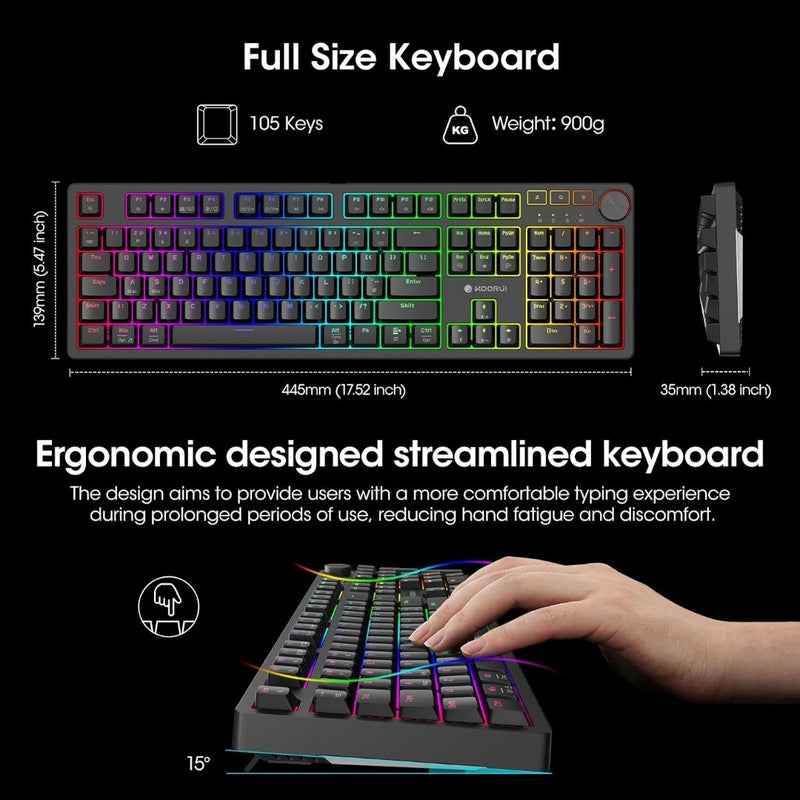 Gaming Keyboards, 26 RGB Backlit Mechanical Keyboard Wired 104 Keys