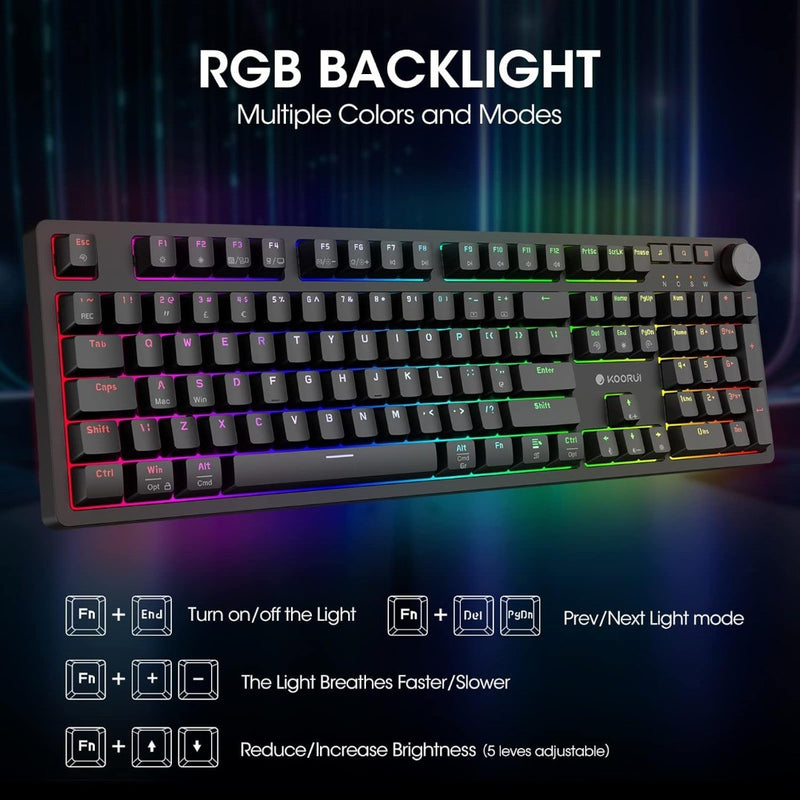 Gaming Keyboards, 26 RGB Backlit Mechanical Keyboard Wired 104 Keys