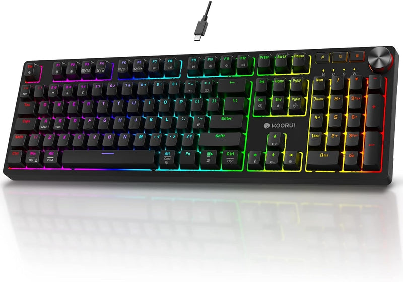 Gaming Keyboards, 26 RGB Backlit Mechanical Keyboard Wired 104 Keys