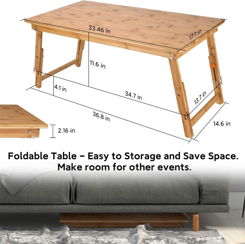 Floor Desk Folding Legs Adjustable Low Coffee Table 33.5x17.7in