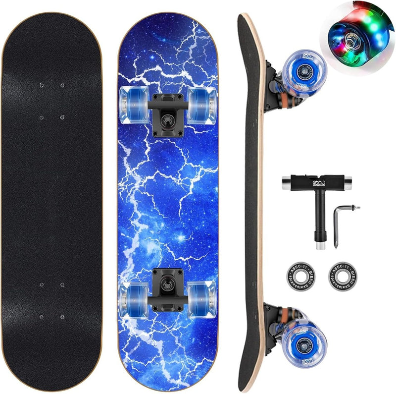 Skateboards with Colorful Flashing Wheels for Beginners 31 x 8 Inch