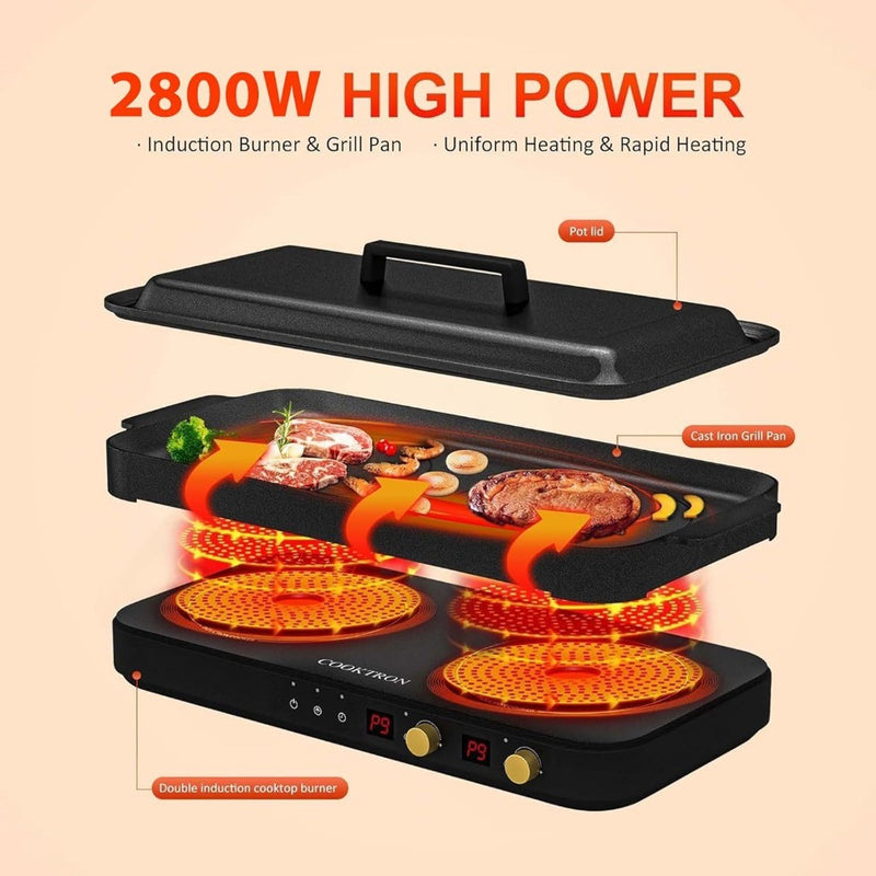 Double Induction Hob with Removable Griddle