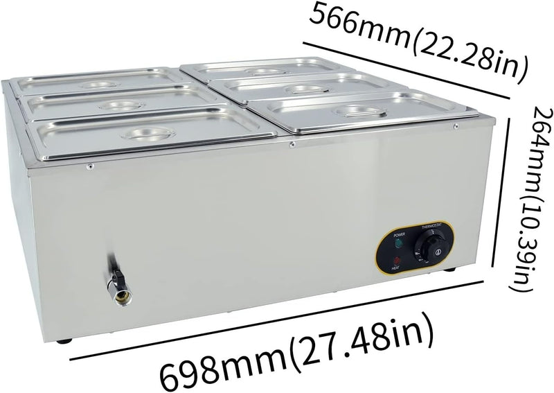 Commercial Food Warmer,Stainless Steel Bain Marie Buffet Warmer