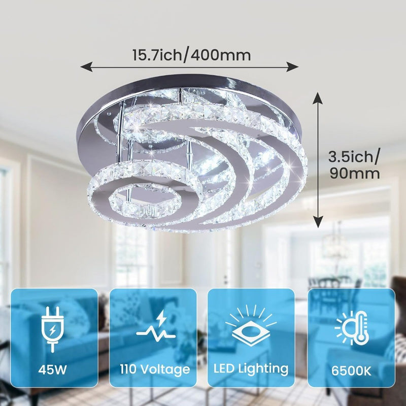 15.7" Modern Crystal Chandelier Ceiling Lights Living Room