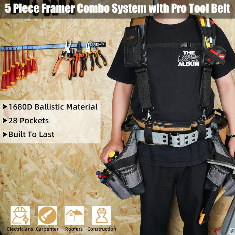 28-Pocket Pro Framer's rig Combo Apron Tool Belt