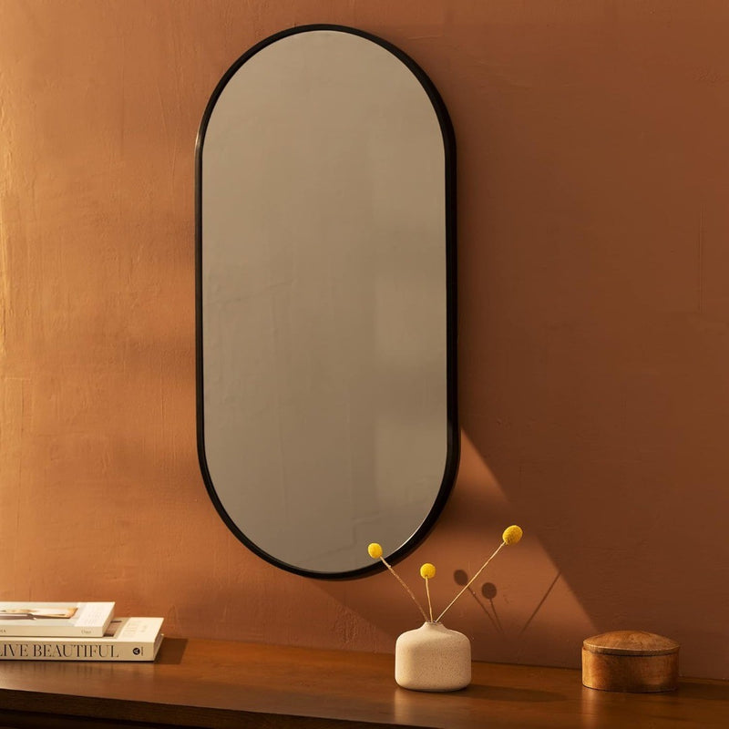 Oval Wall Mirror with Black Rustproof Aluminium Frame  75x38x3cm