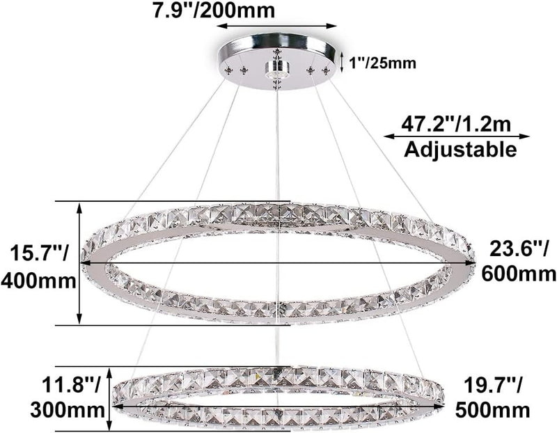 Modern Crystal Chandeliers Oval 2 Rings