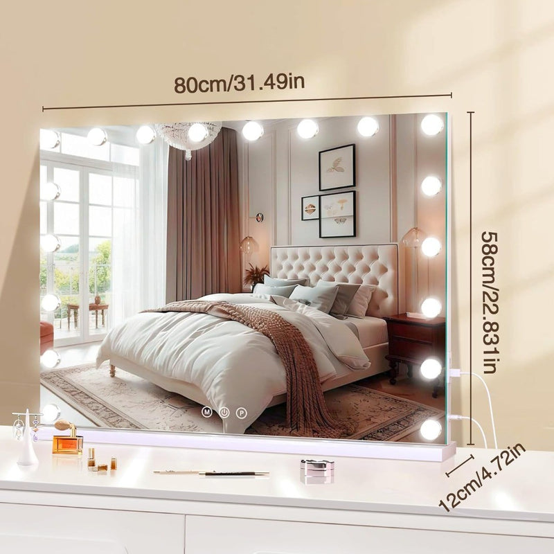 Vanity Mirror with Lights 80 x 60cm Wall Mount