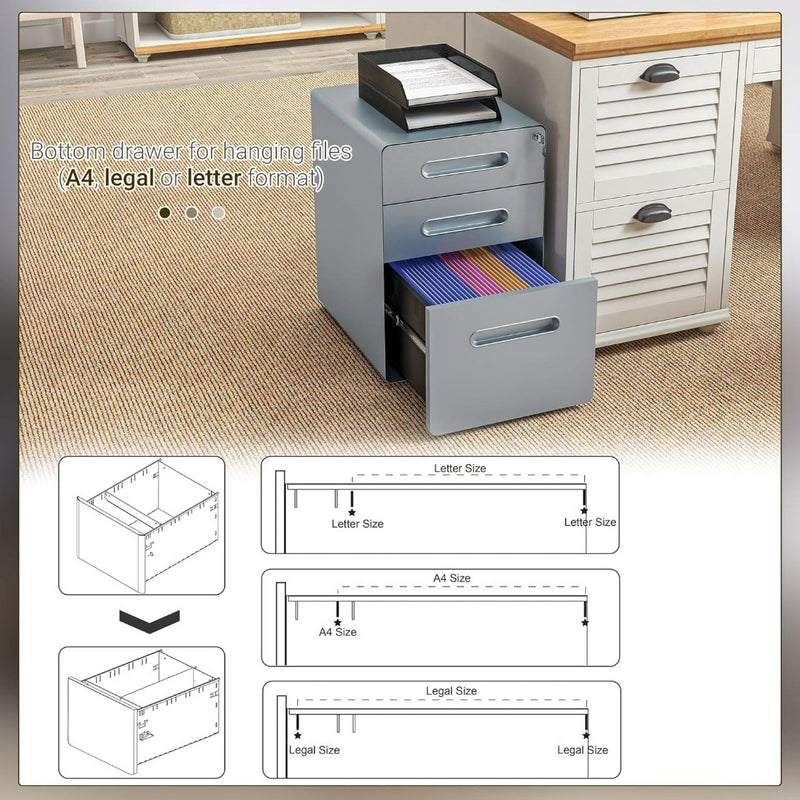 Vinsetto Lockable Cabinet, Rolling Filing Cabinet with 3 Drawers