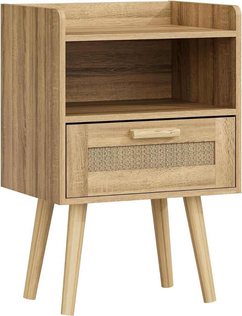 Bedside Tables End Table Rattan Bedside Tables with Decorated Drawer