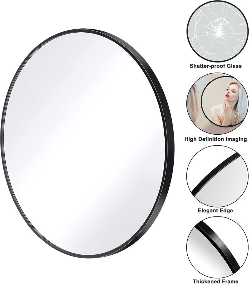 60cm Round Mirror Circle Hanging Wall Mirror Black