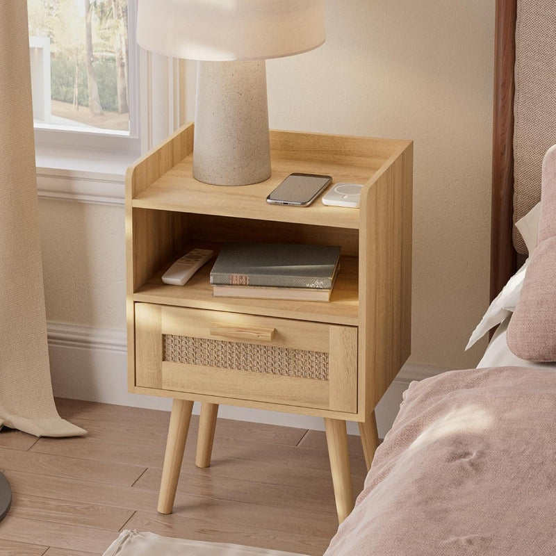 Bedside Tables End Table Rattan Bedside Tables with Decorated Drawer