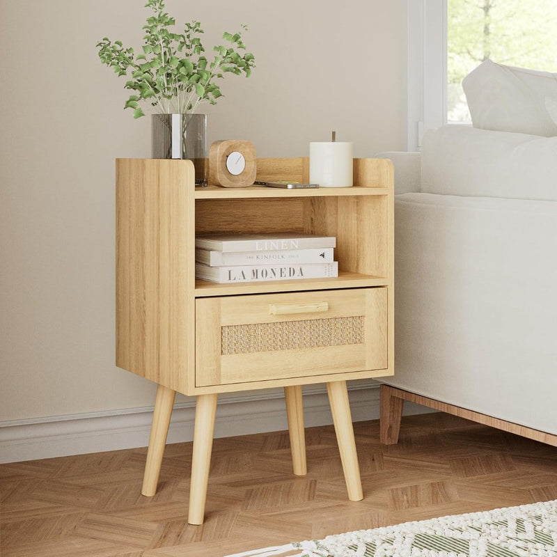 Bedside Tables End Table Rattan Bedside Tables with Decorated Drawer