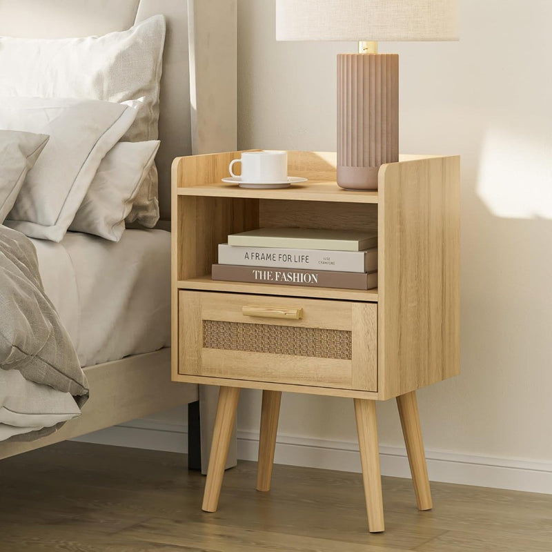 Bedside Tables End Table Rattan Bedside Tables with Decorated Drawer