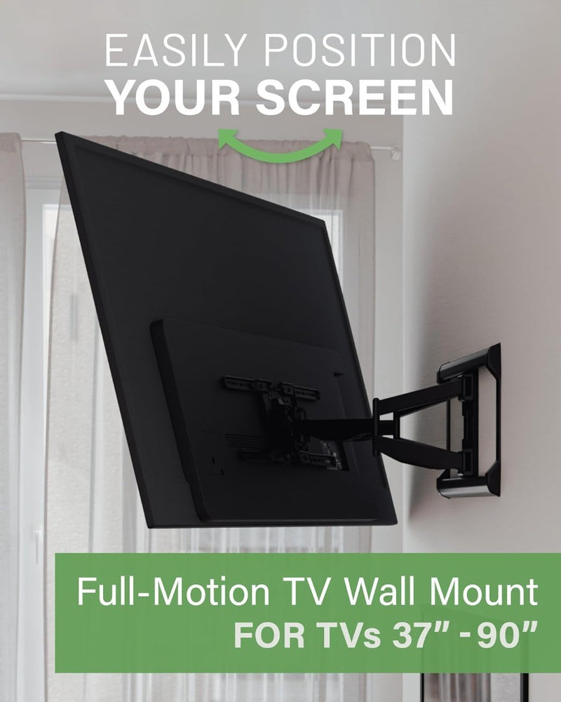 TV Wall Mount Full-Motion for TVs up to 90" Swivel and Tilt Black