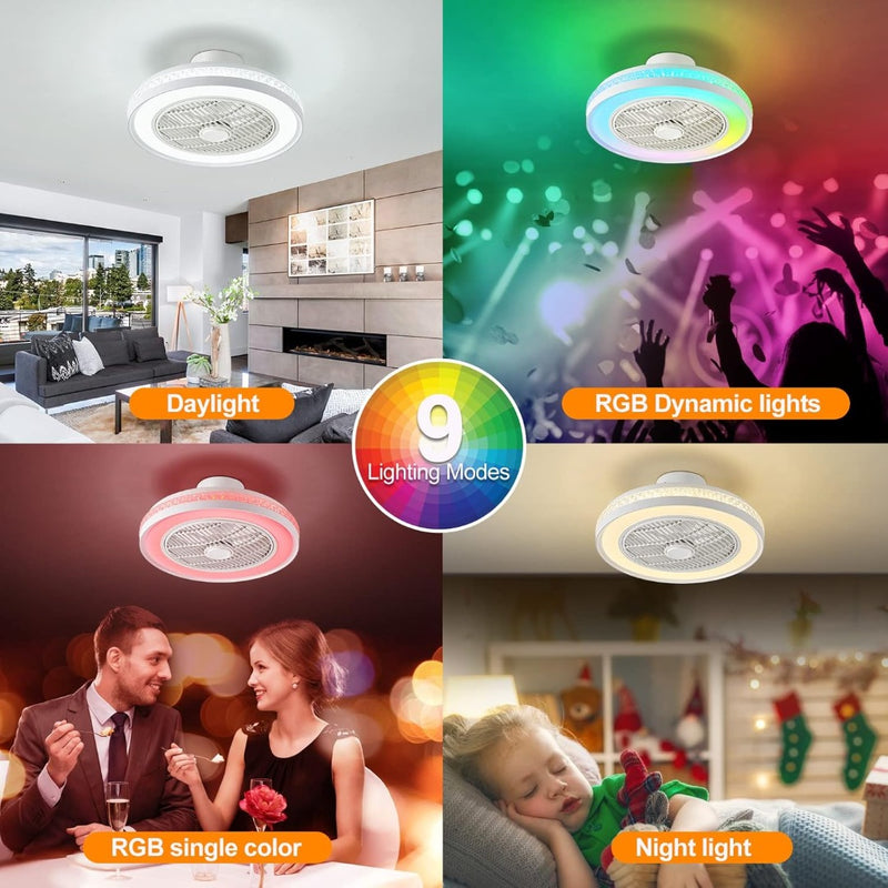 50cm Ceiling Fans with Lights RGB, Color Changing