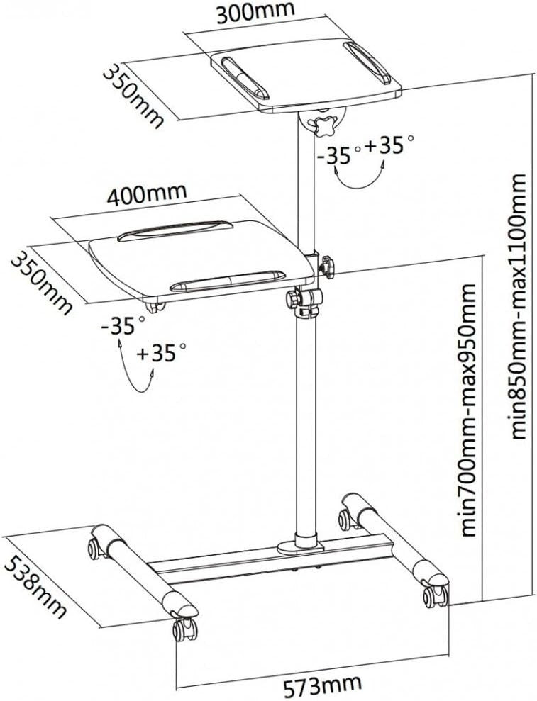 Projector Laptop Cart Split-Top Two Platforms White