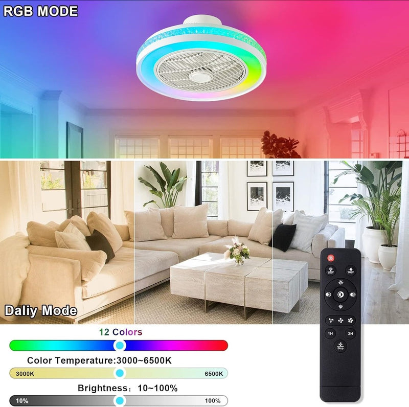 50cm Ceiling Fans with Lights RGB, Color Changing