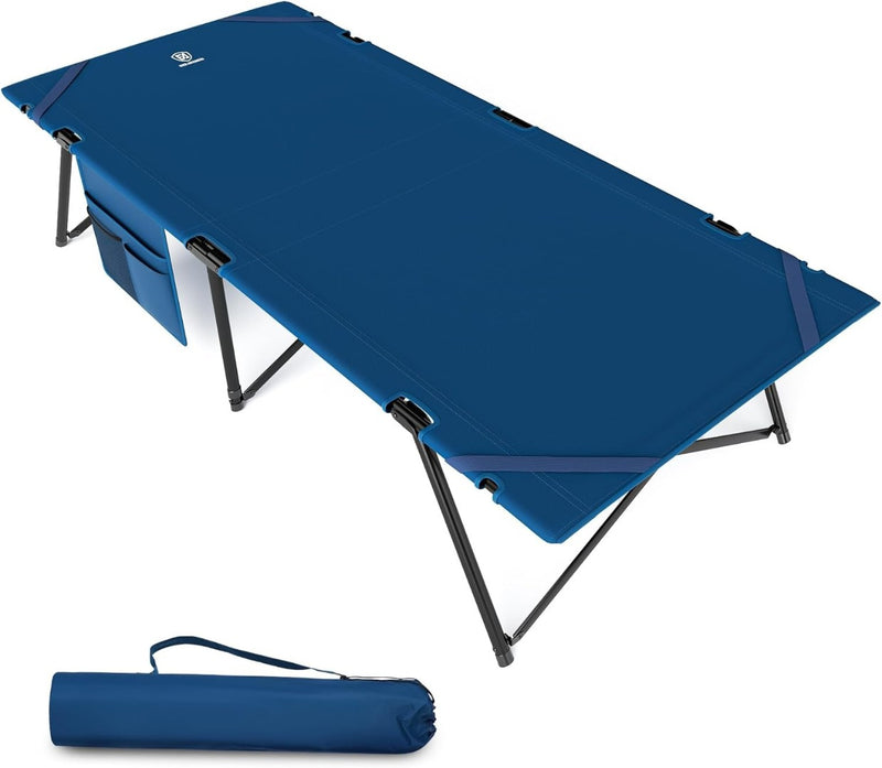 Camp Bed for Adults, Folding Camp Beds with Side Pocket Blue