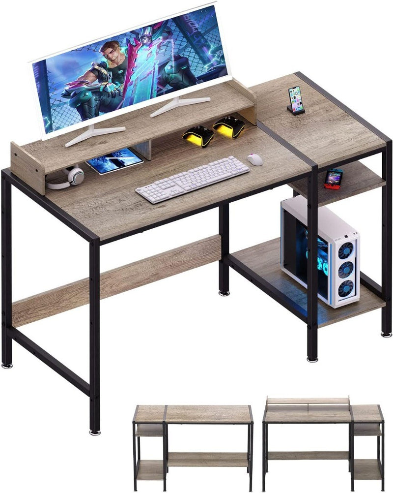 Computer Gaming Desk with Storage and Monitor Stand 47" Grey