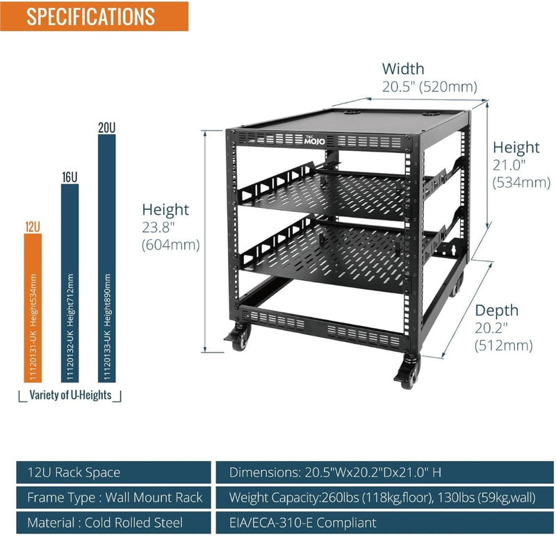 12U Wall Mount Network Rack Open Frame Rack 19"