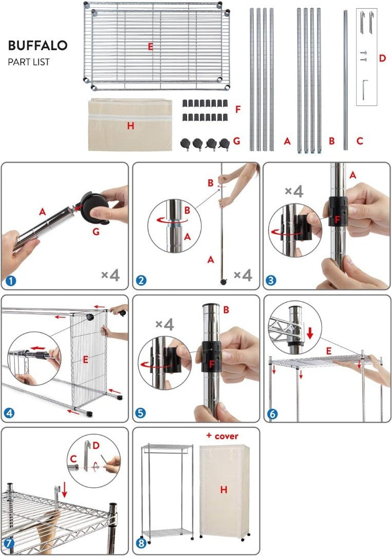 Heavy Duty Wardrobe Steel Clothes Rail