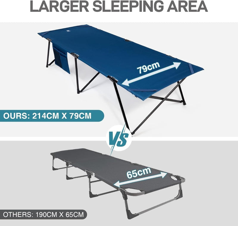 Camp Bed for Adults, Folding Camp Beds with Side Pocket Blue