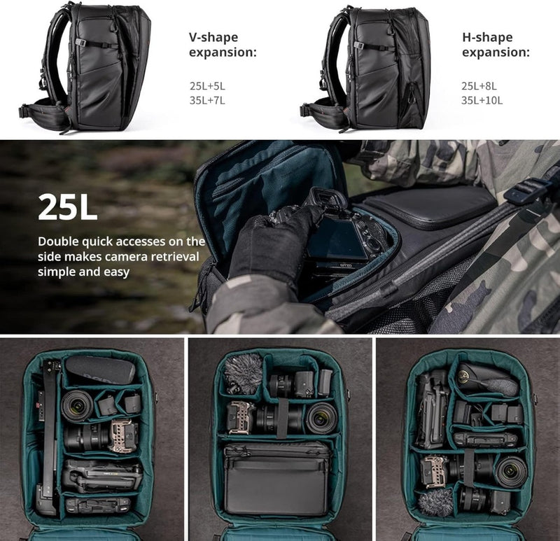 Camera Backpack 25-33L with Shoulder Bag