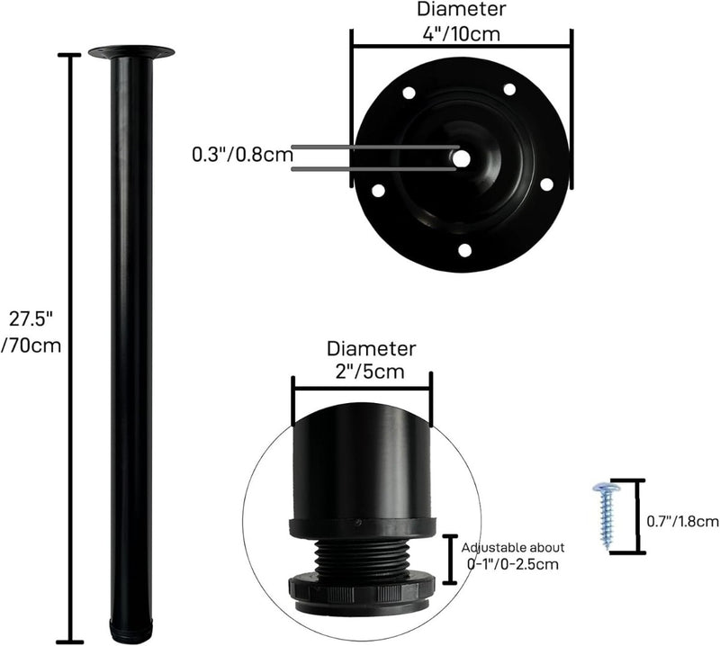 Adjustable Table Leg 70cm Metal Desk with Extendable DIY Set of 4 Black